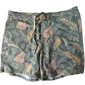 Faherty Biarritz Boardshort Men 32 Green Pink Palm Leaf Tropical Swim Trunks